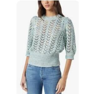 JOIE Women's open knit sweater LARGE blue green white Pointelle space dyed